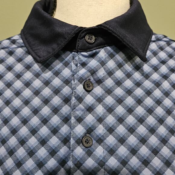 Rorie Whelan Men's‎ Medium Blue Plaid UPF 50 Performance Golf Polo - Picture 2 of 5